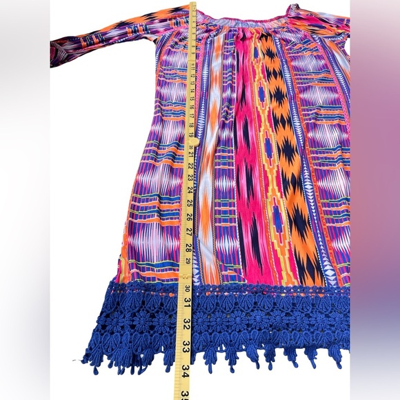 2B Together Boho Aztec Print Peasant Tunic Dress with Crochet Hem – Small - Picture 9 of 9